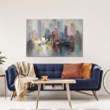 TABLOLIFE Soyut Şehir - Yağlı Boya Dokulu Tablo 75X100,Çerçeve;Çerçevesiz
