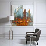 TABLOLIFE Soyut Şehir 2 - Yağlı Boya Dokulu Tablo 80X80,Çerçeve;Gümüş