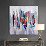 TABLOLIFE Soyut - Yağlı Boya Dokulu Tablo 80X80,Çerçeve;Gümüş