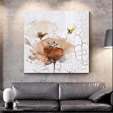 TABLOLIFE Beyaz Gelincik Çiçeği - Yağlı Boya Dokulu Tablo 80X80,Çerçeve;Gümüş