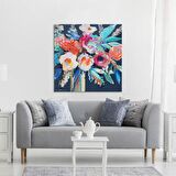 TABLOLIFE Renkli Çiçekler - Yağlı Boya Dokulu Tablo 80X80,Çerçeve;Çerçevesiz