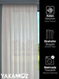 Yakamoz Ekru Renk Keten Görünümlü Ekstraforlu Tül Perde Linen Touch Serisi