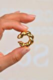 Burgu Model Bombeli Earcuff Büyük Bombeli Kıkırdak Küpesi Gold Renkli