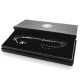 Ayyıldız Kararmaz Metal Püsküllü Arpa Kesim Süzme Beyaz-Siyah Ateş Kehribar Tesbih