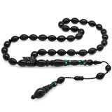 Sistemli Gümüş-Firuze İşlemeli Arpa Kesim Erzurum Oltu Taşı Tesbih