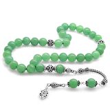 925 Ayar Gümüş Püsküllü Küre Kesim Aventurin Doğaltaş Tesbih