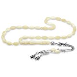 Kararmaz Metal Su Damlası Püsküllü Arpa Kesim Natural Renk Deve Kemiği Tesbih