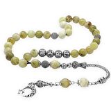 Kararmaz Metal Püsküllü Küre Kesim Kişiye Özel İsim Yazılı Opal Doğaltaş Tesbih