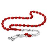 Kararmaz Metal Su Damlası Püsküllü Arpa Kesim Bilek Boy Bayrak Kırmızısı Ateş Kehribar Tesbih