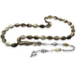 Çeşmi Bülbül Tasarım Kararmaz Metal Püsküllü Arpa Kesim Naturel Renk Bufalo Boynuzu Tesbih