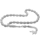 Üçlü Kamçı Püsküllü Petek Tasarım Arpa Kesim Silver Renk 925 Ayar Gümüş Tesbih