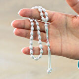 Üçlü Kamçı Püsküllü Petek Tasarım Arpa Kesim Silver Renk 925 Ayar Gümüş Tesbih