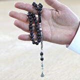 925 Ayar Gümüş Kral Zincir Püsküllü Gümüş Zigzag işlemeli Küre Kesim Erzurum Oltu Taşı Tesbih