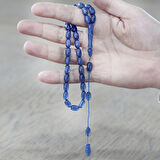 Sistemli Özel Kesim Sedefli Mavi Sıkma Kehribar Tesbih