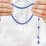 Sistemli Özel Kesim Sedefli Mavi Sıkma Kehribar Tesbih