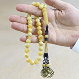 Özel Premium Kutulu 1000 Ayar Sarı Gri Kazaz Püsküllü Küre Kesim King Seccer Beyaz Sarı Damla Kehribar Tesbih