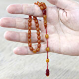 Sistemli Küp Kesim Çift Renk İmameli Bilek Boy Koyu Bal Rengi Ateş Kehribar Tesbih