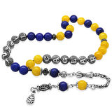 Kararmaz Metal Arnavut Zincir Püsküllü Küre Kesim Kişiye Özel İsim Yazılı Sarı Lacivert Jade Doğaltaş Taraftar Tesbih