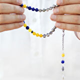 Kararmaz Metal Arnavut Zincir Püsküllü Küre Kesim Kişiye Özel İsim Yazılı Sarı Lacivert Jade Doğaltaş Taraftar Tesbih