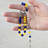 Kararmaz Metal Arnavut Zincir Püsküllü Küre Kesim Kişiye Özel İsim Yazılı Sarı Lacivert Jade Doğaltaş Taraftar Tesbih