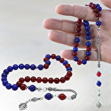 925 Ayar Gümüş Püsküllü Küre Kesim Bordo Mavi Jade Doğaltaş Taraftar Tesbih