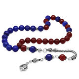 925 Ayar Gümüş Püsküllü Küre Kesim Bordo Mavi Jade Doğaltaş Taraftar Tesbih