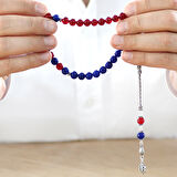 925 Ayar Gümüş Püsküllü Küre Kesim Bordo Mavi Jade Doğaltaş Taraftar Tesbih