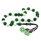 1000 Ayar Gümüş Kazaz Püsküllü Küre Kesim Yeşil Beyaz Jade Doğaltaş Taraftar Tesbih