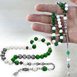 Kararmaz Metal Arnavut Zincir Püsküllü Küre Kesim Kişiye Özel İsim Yazılı Yeşil Beyaz Jade Doğaltaş Taraftar Tesbih