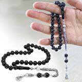 925 Ayar Gümüş Kral Zincir Püsküllü Gümüş Yanburgu İşlemeli Erzurum Oltu Taşı Tesbih