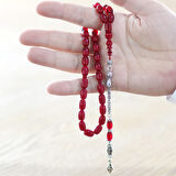 Kararmaz Metal Arnavut Zincir Püsküllü Her Bir Tanesi İmamesi Usta İşçilikli Özel Kesim Hareli Kırmızı Ateş Kehribar Tesbih