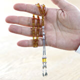 Kararmaz Metal 2 li Kamçı Püsküllü Kesme Kesim Bilek Boy Soft Sarı Ateş Kehribar Tesbih