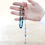 Kararmaz Metal Püsküllü Kesme Kesim Süzme Mavi Beyaz Ateş Kehribar Tesbih