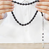 925 Ayar Gümüş Kral Zincir Püsküllü Özel Kesim Abanoz Ağacı Tesbih