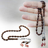 Kararmaz Metal Ayyıldız Püsküllü Koyu Kahverengi Arpa Kesim Kuka Tesbih