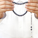 925 Ayar Gümüş Kral Zincir Püsküllü Firuze Gümüş İşleme Küre Kesim Erzurum Oltu Taşı Tesbih