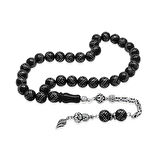 925 Ayar Gümüş Kral Zincir Püsküllü Gümüş Çift Zikzak İşlemeli Rus Oltu Tesbih