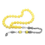 925 Ayar Gümüş Kral Zincir Püsküllü Bilek Boy Küre Kesim Soft Sarı Beyaz Doğal Damla Kehribar Tesbih