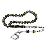 Kuka Tesbih – Siyah – Kararmaz Metal Püsküllü - Pirinç Sarmal - Beyaz Mine Dolgulu – İstanbul Kesim