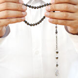 Kuka Tesbih – Siyah – Kararmaz Metal Püsküllü - Pirinç Sarmal - Beyaz Mine Dolgulu – İstanbul Kesim