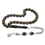 Erzurum Oltu Taşı Tesbih - 925 Ayar Gümüş Kral Püsküllü - Firuze Mercan İşlemeli - Küre Kesim