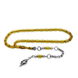 Ateş Kehribar Tesbih - Kararmaz Metal Arnavut Püsküllü - Mini Boy - Ihlamur Sarı - Kapsül Kesim