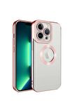 Apple iPhone 13 Pro Max Kılıf Logo Yeri Açık Kamera Lens Korumalı Renkli Kenarlı Şeffaf Silikon