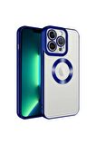 Apple iPhone 13 Pro Max Kılıf Logo Yeri Açık Kamera Lens Korumalı Renkli Kenarlı Şeffaf Silikon
