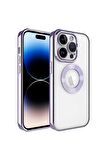 Apple iPhone 14 Pro Kılıf Logo Yeri Açık Kamera Lens Korumalı Renkli Kenarlı Şeffaf Silikon