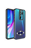 Xiaomi Redmi Note 8 Pro Kılıf Logo Yeri Açık Kamera Lens Korumalı Renkli Kenarlı Şeffaf Silikon