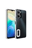 Vivo Y16 Kılıf Logo Yeri Açık Kamera Lens Korumalı Renkli Kenarlı Şeffaf Silikon