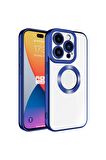 Apple iPhone 15 Pro Max Kılıf Logo Yeri Açık Kamera Lens Korumalı Renkli Kenarlı Şeffaf Silikon