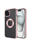 Apple iPhone 15 Plus Kılıf Tek Kamera Çerçeveli Renkli Kenarlı Logo Yeri Açık Şeffaf Silikon