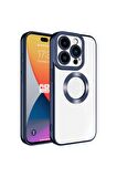 Apple iPhone 15 Pro Kılıf Logo Yeri Açık Kamera Lens Korumalı Renkli Kenarlı Şeffaf Silikon